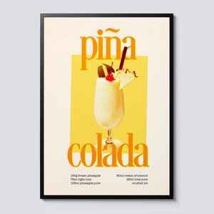 Piña colada cocktail photographic print, retro graphic wall art decor, alcohol theme poster, perfect gift idea