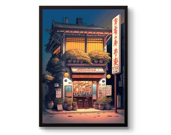 Evening at the Ramen Shop Poster, Japanese Anime Print, Ukiyo-e Art, Bedroom, Lounge, Wall Art, Home Decor, Gift, Framed, A6 A5 A4 A3 A2 A1