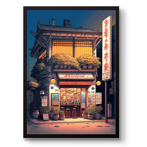 Evening at the Ramen Shop Poster, Japanese Anime Print, Ukiyo-e Art, Bedroom, Lounge, Wall Art, Home Decor, Gift, Framed, A6 A5 A4 A3 A2 A1