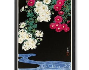 Chrysanthemums by Ohara Koson, Japanese Woodblock Print, Floral Poster, Wall Art Decor, Gift