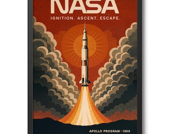 NASA Apollo Programm 1969 Druck, Weltraum Poster, Vintage NASA Wandkunst, Raketen Dekor, Astronaut Geschenk