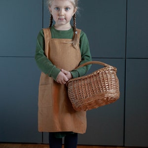 Linen Apron Dress, kids linen apron with cross back no ties, Pinafore dress