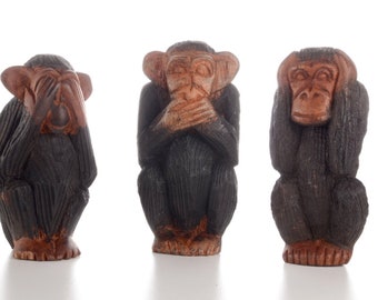 Afrikanisches Affen 3-teiliges Figuren Set, nachhaltige und liebevolle Handarbeiten aus Fundholz kaufen