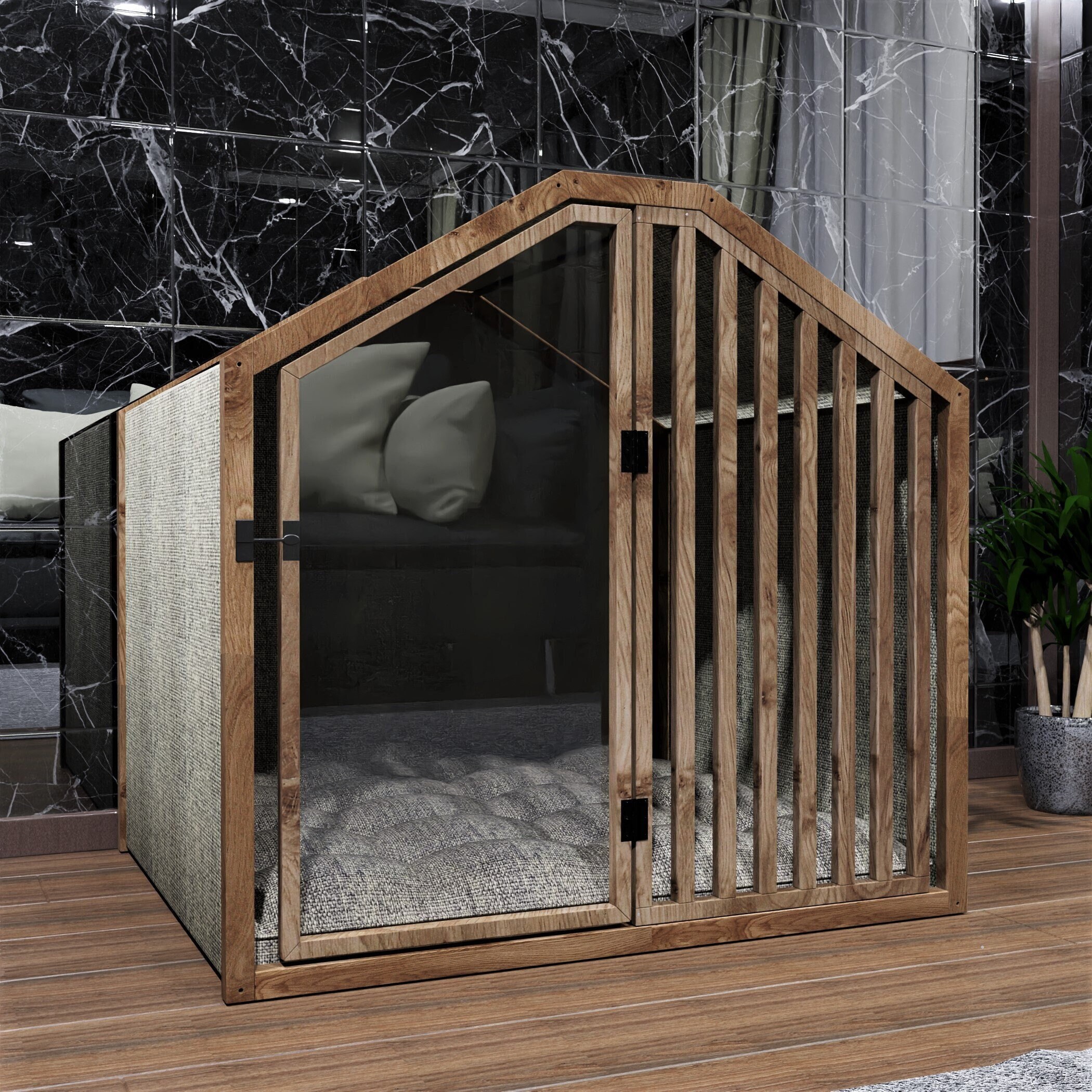 Brown, Dog Crate, Barrel, Wood Dog House, Pet House, Pet Furniture, Dog Furniture, Dog Kennel, Dog Bed, Indoor Dog House, Pet, SMpethouse