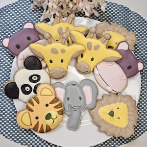 Safari Animal Cookies, Jungle Birthday Biscuits, Lion Giraffe Zebra Cookies, Safari Party Favours, Decorated Sugar Cookies,1st Birthday