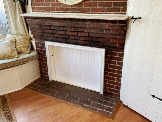 Custom Made White PVC Fireplace Insert Cover W/ PVC Wainscoting Back 