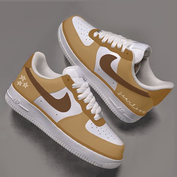 White Brown Painted Air Forces Nike AirForce 1's Custom Painted - Main Image