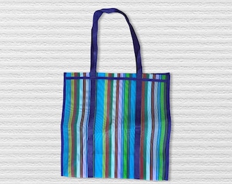 Correa de tela grande Bolsa de playa de plástico mexicano 19 x 19 in / Bolsa de mercado / boho chic / colorido / bolsa de plástico reutilizable / estilo playa