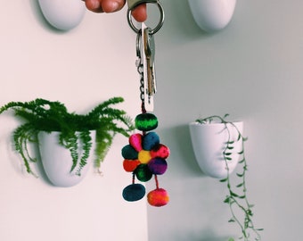 Decorative Keychain | mini pompom | flower charm | boho decor| mexican pom pom | pompoms | colorful keychain | balls | mexican decoration
