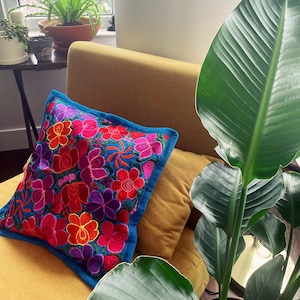 Embroidered pillow case | flowers | Mexican colorful decorative pillow cover | colorful home decor | flower |  Artisanal Handwoven 20x20 in