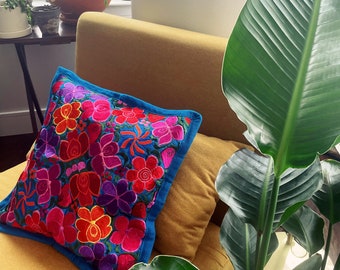 Embroidered pillow case | flowers | Mexican colorful decorative pillow cover | colorful home decor | flower |  Artisanal Handwoven 20x20 in