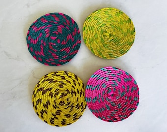 Palm Straw Patterned Coasters | Set of 5 | Palm leaf coaster | handmade coaster | decorative coaster | colorful coaster | Dining Room Decor