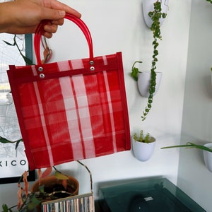 Square Mexican Plastic Tote Purse 10 x 10 in | Market Bag | boho chic bag | mesh beach bag | colorful | reusable plastic bag | beach bag |