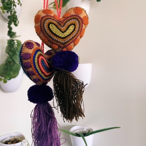 Embroidered leopard tassel | heart charm | christmas ornament | mexican pom pom | pompoms | sacred heart | mexican decoration | heart gift