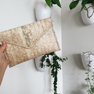Bolso de mano de paja de palma / Bolso de verano mexicano / Bordado auténtico artesanal tejido a mano / Bolso boho chic / Bolso de fiesta / Clutch de playa / Palma