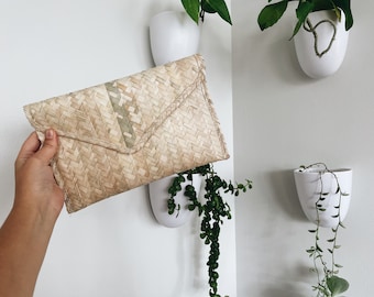 Handgeweven clutch van palmstro | Mexicaanse strandtas
