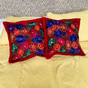 Embroidered pillow case | animals | Mexican colorful decorative pillow cover | colorful home decor | flower |  Artisanal Handwoven 20x20 in