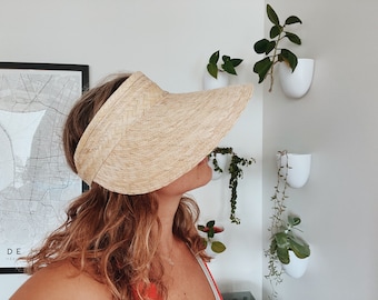 Visera de paja de palma hecha a mano / Sombrero de playa mexicano plegable