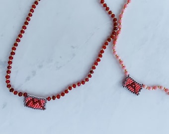 Mexican Huichol Alphabet Choker | Handmade Necklace | Artisanal Necklace | Mexican Design | colorful necklace | ruby gem | coral gem | gold