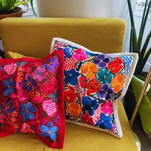 Embroidered pillow case | animals | Mexican colorful decorative pillow cover | colorful home decor | flowers|  Artisanal Handwoven 20x20 in