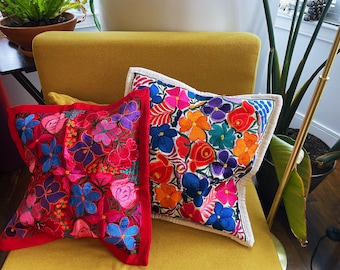 Taie d'oreiller brodée | animaux | Housse de coussin décorative colorée mexicaine | décoration d'intérieur colorée | cadeau de fleurs | Tissé main artisanal