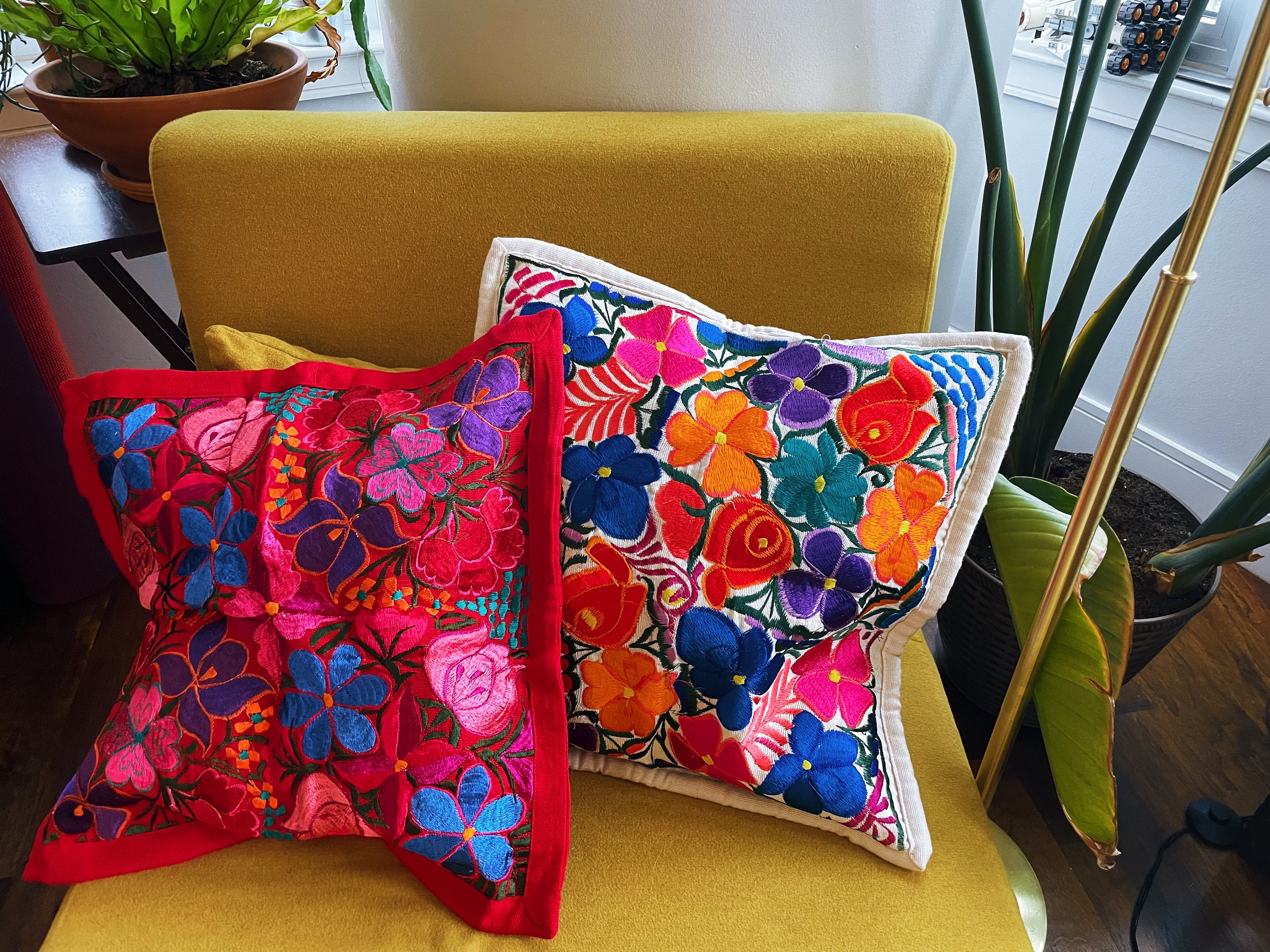 Embroidered pillow case | animals | Mexican colorful decorative pillow cover | colorful home decor | flowers|  Artisanal Handwoven 20x20 in