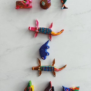 Oaxaca Alebrije | croc | owl | Wooden Hand Carved & Painted | 3” Figurine | Party Gifts | Party Favor | Home Decor | Mexican Decor | fish