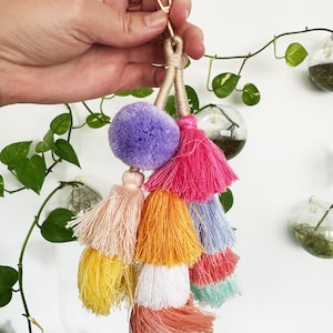 Borlas de 3 círculos / Adorno colorido / Decoración para árbol de Navidad / Pompón mexicano / Llavero / Pompones coloridos / Decoración mexicana / Decoración para bolso