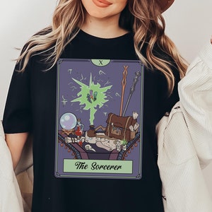 Camiseta de cartas del Tarot con inventario de personaje de hechicero, clase ocultista, juegos de rol de mesa, Dungeons & Dragons, regalo unisex para jugadores de TTRPG