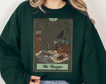 Ranger Character Inventory Tarot Card Sweatshirt, Archer Class, Roleplaying Tabletop Gaming, Dungeons Dragons, TTRPG Gamer Gift, Unisex