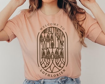 Maglietta unisex Lothlorien, Signora del Bosco, regalo per gli amanti dei libri fantasy di JRR Tolkien, maglietta elfica di Legolas, regalo geek, Hobbitcore