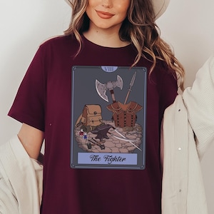 Camiseta de Tarot de Inventario de Clase Luchador, Regalo para Jugadores de RPG de Mesa, Dungeons & Dragons, Juego de Rol de Mesa Unisex