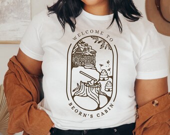 Camiseta unisex de Hobbits de la Cabaña de Beorn, Señor de Hobbiton, Regalo para amantes de los libros de fantasía, Regalo geek de J. R. R. Tolkien, Camiseta de oso, Hobbitcore