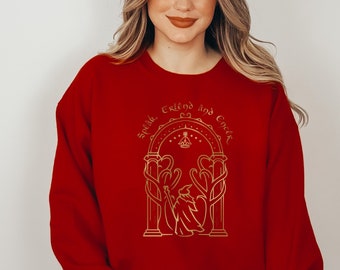 Moletom Speak Friend and Enter Doors of Durin, Minas de Moria, Amante de livros de fantasia, Moletom unissex com gola redonda