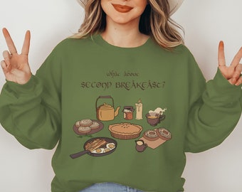 What About Second Breakfast, Lord of the Shire, Hobbiton Food Lover, Cozy Hobbit, Slogan Quote, Unisex Crew Neck Sweatshirt