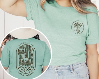 Maglietta unisex Lothlorien, Signora del Bosco, regalo per gli amanti dei libri fantasy di JRR Tolkien, maglietta elfica di Legolas, regalo geek, Hobbitcore