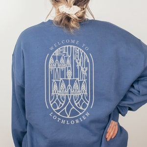 Welcome to Lothlorien Crew Neck Sweatshirt back view in Indigo Blue