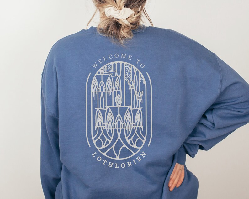 Welcome to Lothlorien Crew Neck Sweatshirt back view in Indigo Blue