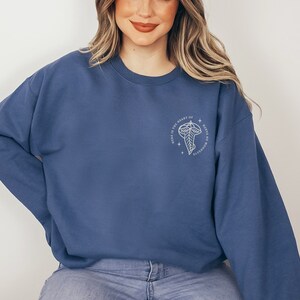 Welcome to Lothlorien Crew Neck Sweatshirt front view in Indigo Blue