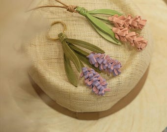 Handmade Leather Lavender Bag Charm Keychain, Floral Purse Accessory,  Gift for Her