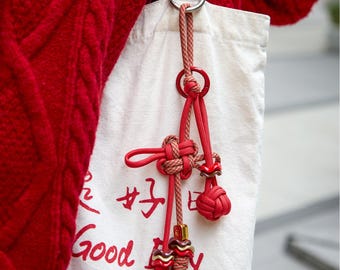 Chinese Lucky Knot Charm & Keychain, Rope Bag Charm, Unique Thanksgiving Gift