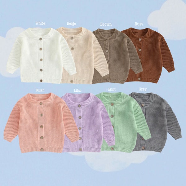 Cardigan tricoté personnalisé | Nom de bébé | Souvenir | Premier cardigan | Brodé à la main | Cadeau bébé | rose | lilas | menthe | blanc