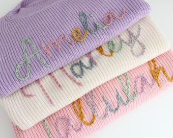 Personalised Knitted Jumper | Baby Jumpers | Name Jumper | Keepsake Jumper | Hand Stitched | Bespoke | Rainbow | Multicoloured