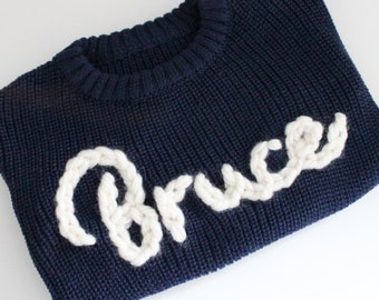 Personalised Knitted Jumper | Chunky Cable Knit | Baby Jumpers | Name Jumper | Keepsake Jumper | Hand Stitched | Bespoke