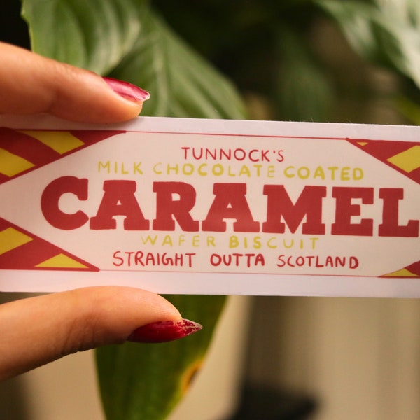 Caramel Log Straight Outta Scotland Sticker- Laptop stickers, water bottle stickers, die cut