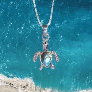 Dainty Abalone Turtle Necklace: Sterling Silver Boho Jewelry