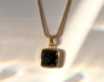 Obsidian Dainty Necklace | Square Obsidian Pendant Necklace | Crystal Necklace | Gold Box Chain Necklace | Healing | gift | SVNBEAMX