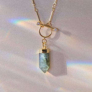 Labradorite Necklace | Crystal Necklace | Gold Chain Toggle Necklace | Crystal Jewelry | Healing | Protection | Boho | Gift | SVNBEAMX