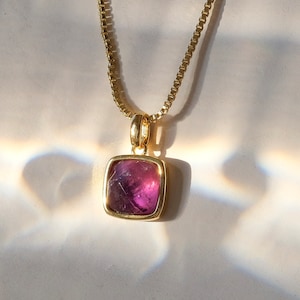 Amethyst Dainty Necklace | Amethyst Square Pendant Necklace | Crystal Necklace | Gold Box Chain Necklace | Healing | gift | SVNBEAMX