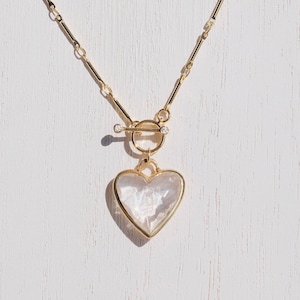 Clear Quartz Heart Necklace | Gold Toggle Chain Necklace | Crystal Pendant Jewelry | Healing Stone Necklace | Boho Gift for Her | SVNBEAMX
